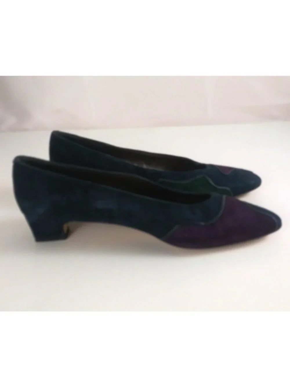 Vintage 80s Pappagallo Women's Colorful Suede Block Heel Slip-On Shoes Size 7.5N